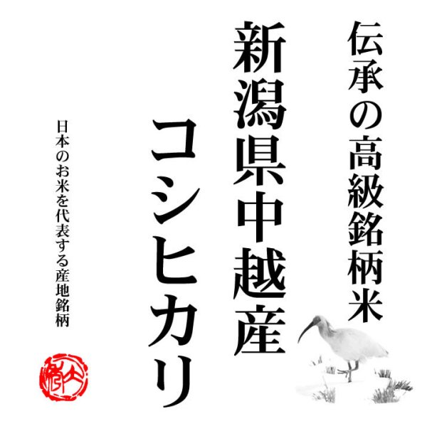 画像1: 越後の米 令和5年産 新潟県中越産 コシヒカリ 10kgx1袋 白米・玄米・無洗米加工/保存包装/配送箱 選択可能 (1)