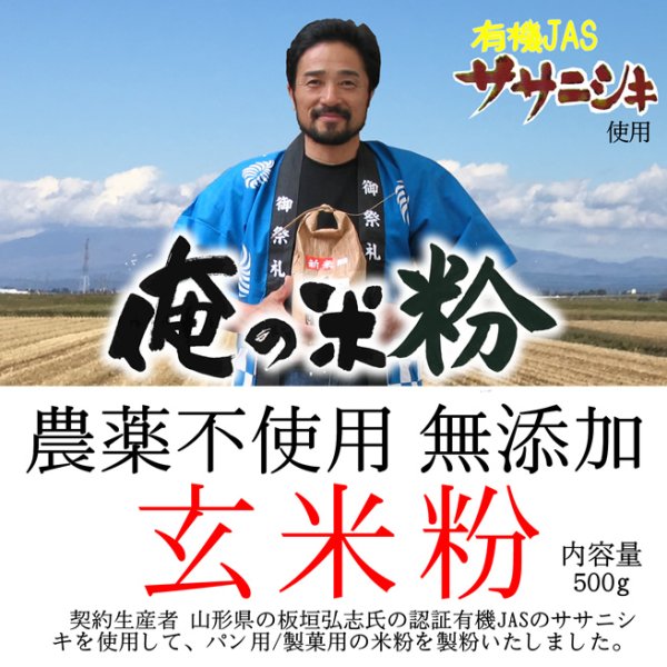 画像1: 【送料無料】【投函便】俺の米粉 農薬不使用 (有機JASのササニシキ) 無添加 玄米粉 500g (1)